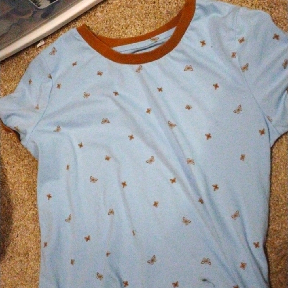 Brown and blue butterfly shirt